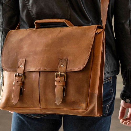 Leather Laptop Messenger Bag 16 Personalized Full Grain Etsy