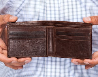 Billetera delgada personalizada para hombres, de piel de grano completo, con iniciales y monograma, plegable, RFID, regalo de aniversario, Navidad, para él, papá, padrinos de boda