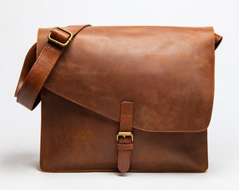 Leder Messenger Bag, Vollnarbenleder personalisierte Tasche, Laptop Crossbody Satchel für Männer, Weihnachtsgeschenke für ihn, Abschlussgeschenke