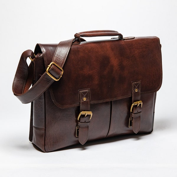 Leather Briefcase For Men, Full Grain Leather Messenger Bag, 15 Inch Laptop Bag, Leather Satchel Men, Graduation Gifts, Gifts For Men