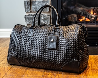 Leder Seesack, Handgewebte Luxus Reisetasche, Personalisierte Woven Leder Weekender, Reisegeschenke - Versteckt Gewebte Reisetasche