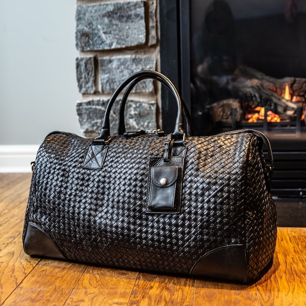 Leder Seesack, Handgewebte Luxus Reisetasche, Personalisierte Woven Leder Weekender, Reisegeschenke - Versteckt Gewebte Reisetasche