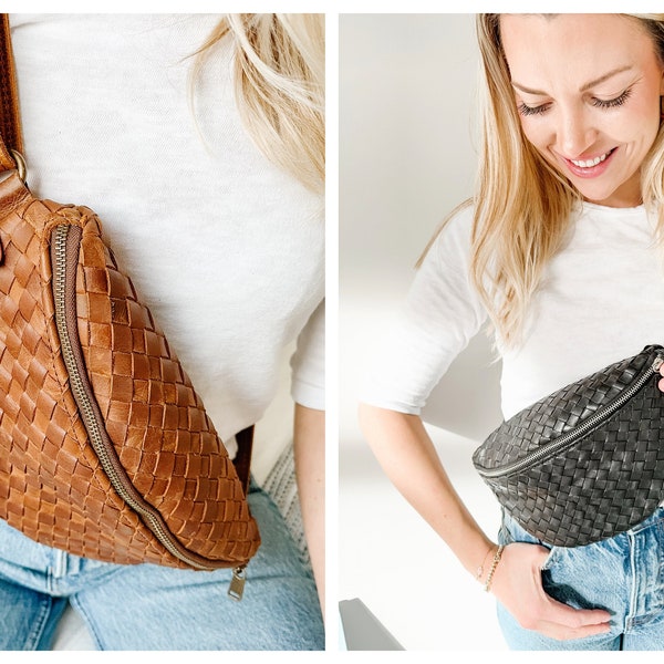 Leather Bum Bag Women in Brown and Black Full Grain Leather Fanny Pack Waist Bag For Her Woman Crossbody Sling Bag Personalised Hip Bag