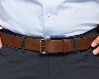 Leather Belt For Men, Brown Belt with Removable Buckle, Handmade Full Grain Leather Belt, Christmas Gifts For Him Dad Boyfriend