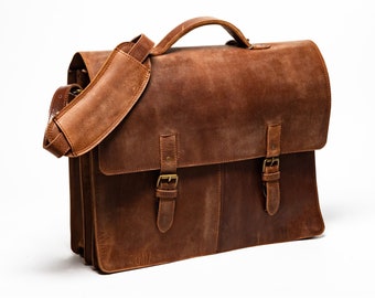Leather Briefcase Men, Personalized Full Grain Leather Laptop Crossbody Messenger Bag, Monogram Leather Work Bag, Graduation Gifts For Him