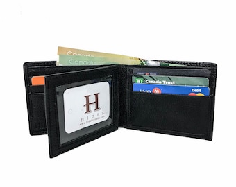 Cartera de cuero negra para hombre, regalo de aniversario de cuero para él, regalo de Navidad para novio, papá, padre, cartera personalizada.