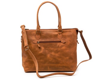 Leren draagtas dames, volnerf lederen laptoptas met ritssluiting, grote carryall gepersonaliseerde crossbodytas, kerstcadeaus voor haar