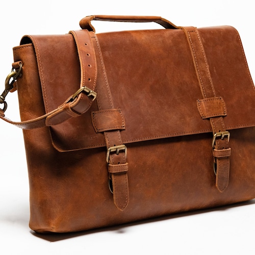 Leather Briefcase for Men Full Grain Leather Messenger Bag - Etsy