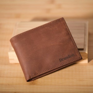 Cartera de cuero para hombre, regalos de aniversario de cuero, cartera de cuero personalizada, cartera con monograma para hombre, para él, papá, novio, cartera personalizada imagen 2