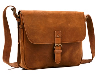Personalized Leather Messenger Bag for Women, Full Grain Leather Crossbody Satchel, Everyday Travel Bag, Gift for Her, Birthday Gift for Him