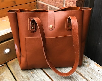 Leather Tote Bag Women, Personalized Handbag with Snap Closure, Laptop Carryall Purse, Brown Leather Tote, Leather Anniversary Gifts For Her