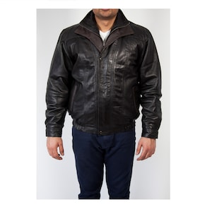 Leather Bomber Jacket Men, Lamb Leather Jacket, Double Collar Leather ...