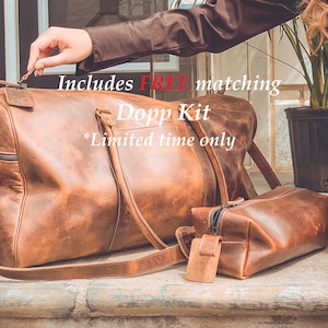 Kit Dopp gratuit, Soldes de Noël, Sac de voyage personnalisé en cuir pleine fleur pour week-end, Sac de sport en cuir monogrammé, Cadeaux pour homme