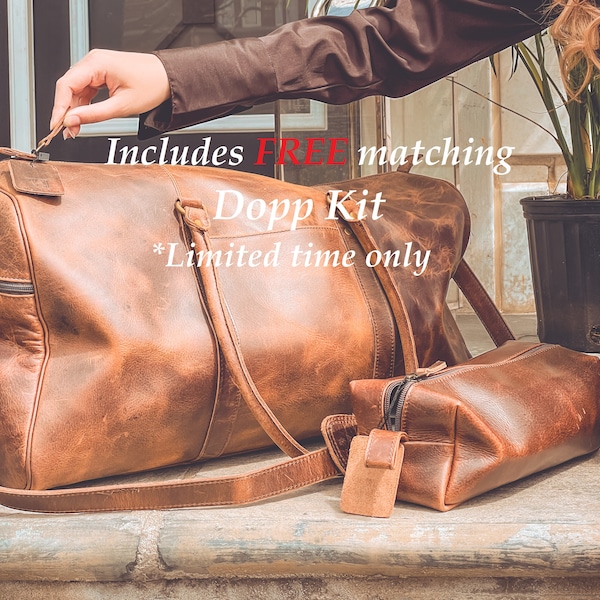 Free Dopp Kit, Christmas Sale, Personalized Full Grain Leather Weekender Travel Luggage Bag, Monogram Leather Duffle Bag, Gifts For Men
