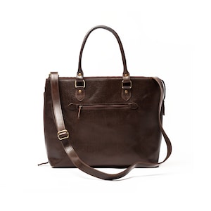 Leather Laptop Tote Bag, Personalized Leather Crossbody Tote With Zipper, Monogram Carryall Work Bag For Women, Christmas Gifts For Her