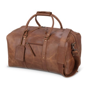 Wide mouth top leather duffle bag