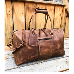 Leather Duffle Bag Men, Personalized Full Grain Leather Weekend Duffel, Monogram Leather Overnight Travel Bag, Christmas Gift For Him, Hides