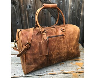 Leather Duffle Bag Men Personalized Weekender Bag Luggage Overnight Duffel Men's Travel Airline Carryon Monogram Groomsmen Gifts For Him