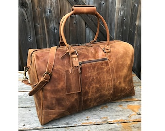 Leather Duffle Bag Men Personalized Weekender Bag Luggage Overnight Duffel Men&#39;s Travel Airline Carryon Monogram Groomsmen Gifts For Him