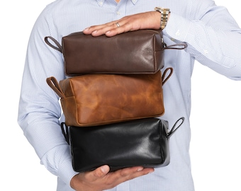 Christmas Gifts For Him Personalized Dopp Kit For Men Leather Anniversary Gifts Groomsmen Gifting Monogrammed Mens Toiletry Bag
