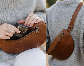 Leather Hip Bag Men Women Full Grain Leather Fanny Pack Bum Bag Personalized Belt Bag Waist Bag Christmas Gifts For Him Her Handmade Bag