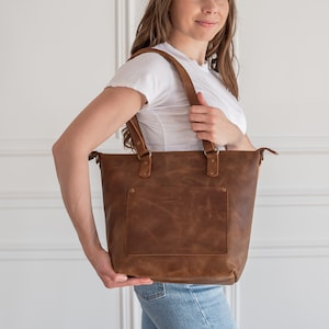Sac fourre-tout en cuir avec option de bandoulière à fermeture éclair, grands fourre-tout personnalisés, sac à main fait main, sac à bandoulière pour femme, cadeaux pour elle