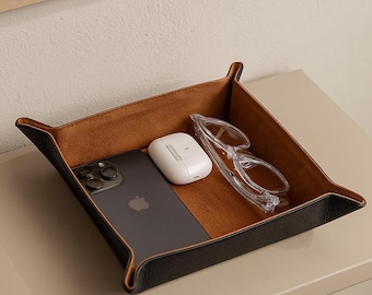 Engraved Leather Valet Tray, Personalized Leather Office Desk Organizer, Catch All Tray, Vanity Tray, Corporate Gifting, Groomsmen Gifts