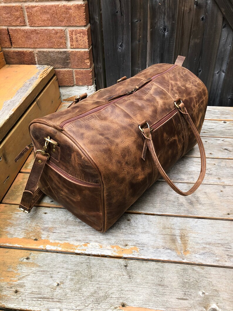 Leather Duffle Bag Men Leather Weekend Bag Travel Luggage Etsy