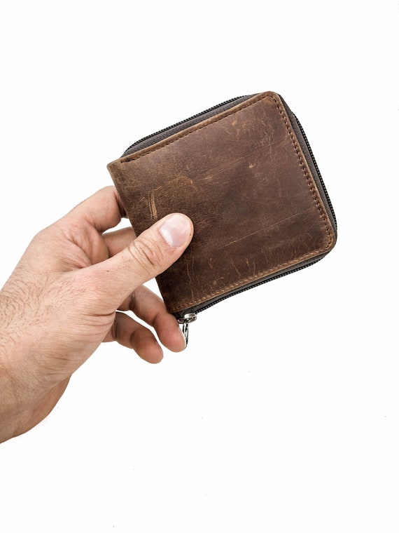 New Mens Bifold Zipper Around Leather Wallet Secure Multi Pockets Black Billfold 
