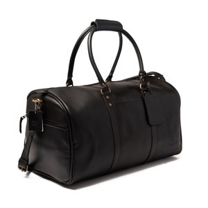 Black leather top weekend bag mens
