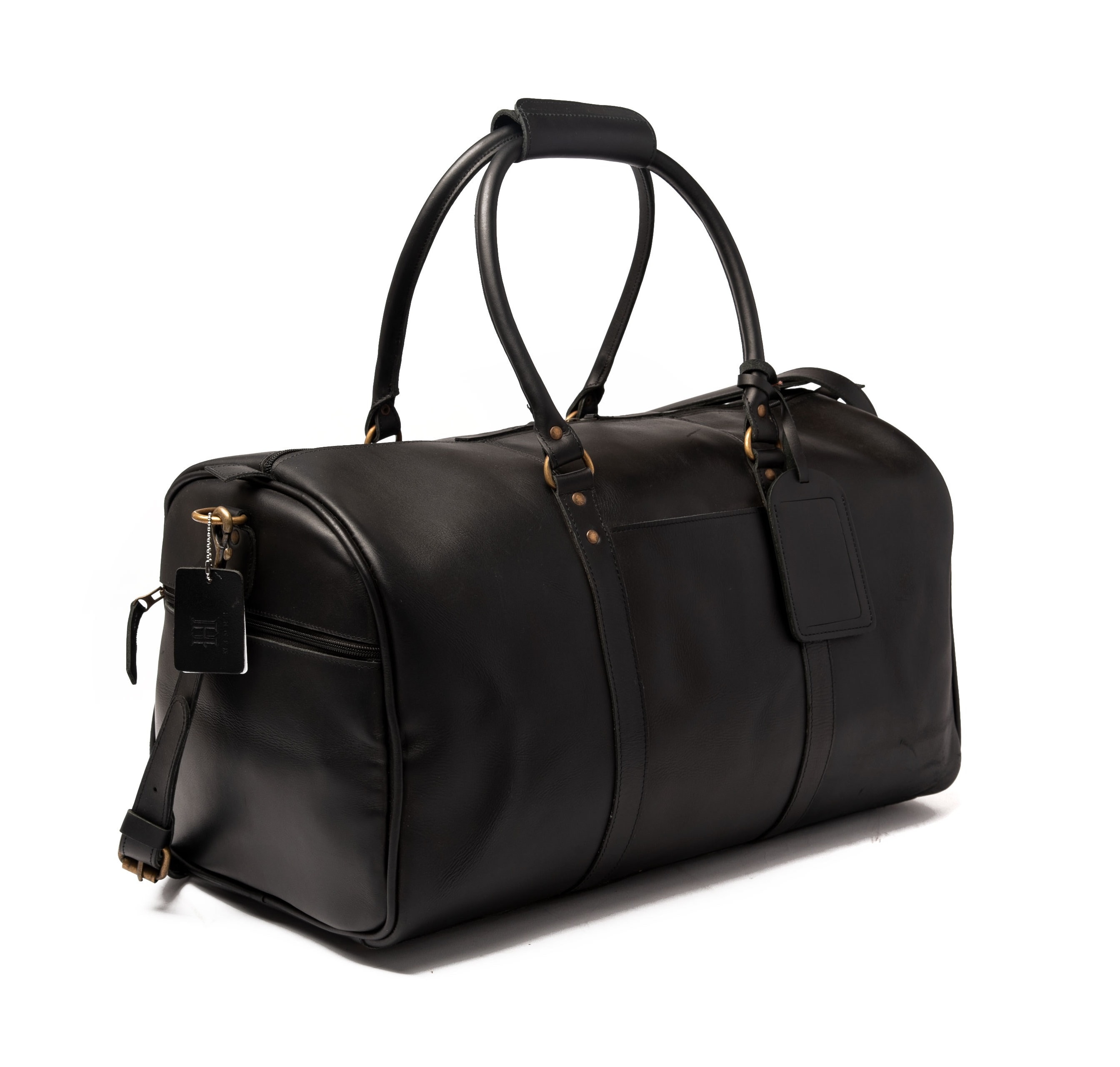 Real Leather Holdall Weekend Overnight Barrel Bag Springfield Black