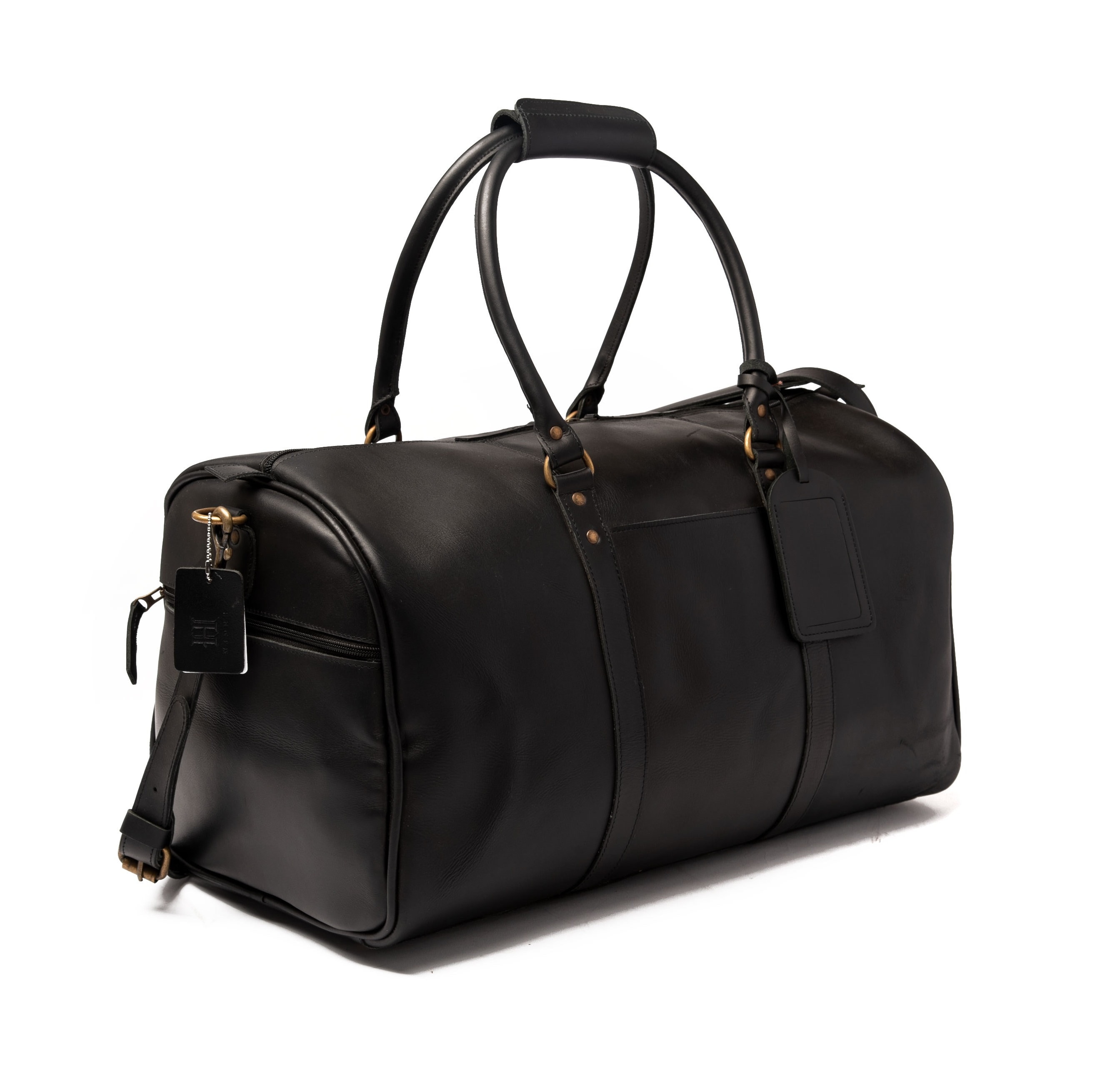 Leather Weekend Bag Men Black Travel Duffle Bag Full Grain 