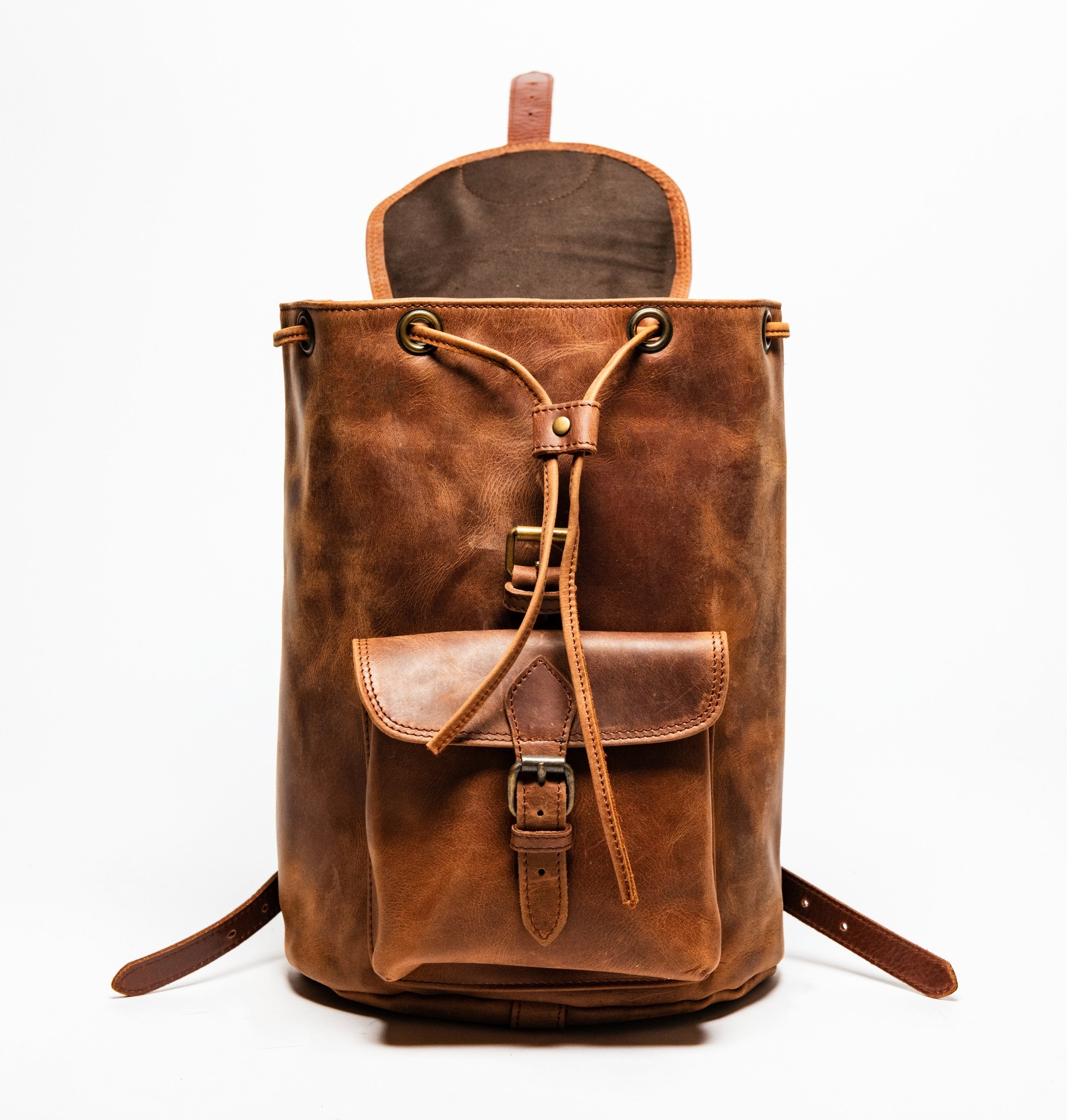 COPY - Women Genuine Leather Backpack Knapsack Brush Leather Knapsack - Handmade Leather Bag main image 2