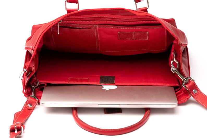 Leather Laptop Tote Bag Personalized Leather Crossbody Tote Etsy