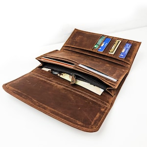 Personalized Full Grain Leather Trifold Wallet for Women - Fits Checkbook, iPhone, Cards - Minimalist Design, Cash Organizer - Ladies' Gift image 2