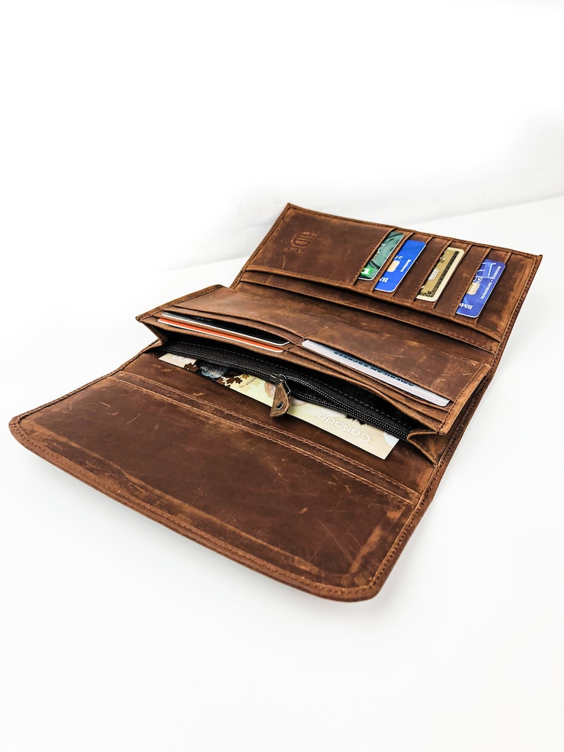 Personalized Full Grain Leather Trifold Wallet for Women - Fits Checkbook, iPhone, Cards - Minimalist Design, Cash Organizer - Ladies' Gift image 2