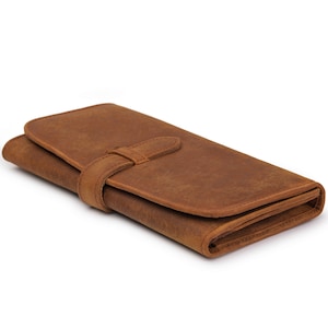 Portefeuille en cuir pour femme, portefeuille personnalisé à trois volets en cuir pleine fleur avec compartiment pour téléphone, cadeaux de Noël pour elle