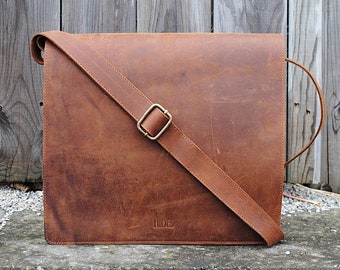 Leather Laptop Bag For Men, Full Grain Leather Personalized Messenger Bag Brown Crossbody Satchel, Leather Anniversary Travel Gifts For Him