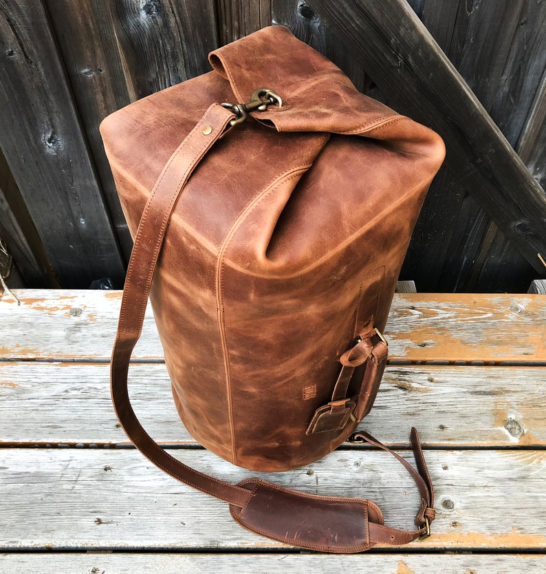 Leather Duffle Bag Men Personalized Military Style Travel Etsy