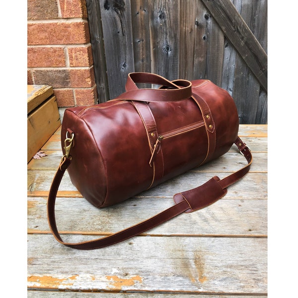 Leather Duffle Bag, Full Grain Leather Weekender Overnight Travel Bag Sports Duffel, Personalized Travel Gifts, Christmas Gift For Him