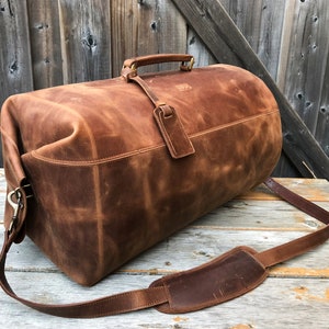 Leather Duffle Bag Men, Personalized Military Style Travel Luggage Bag, Brown Duffel Weekend Bag, Leather Anniversary Travel Gifts For Him