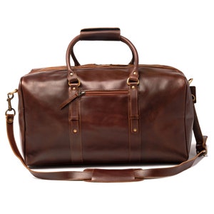 Full Grain Leather Duffle Bag, Personalized Leather Duffel Travel Weekender Luggage Overnight Bag, Christmas Gifts For Him, Monogram Bag image 7