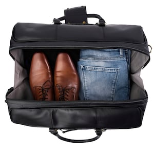 Full Grain Leather Duffle Bag, Personalized Leather Duffel Travel Weekender Luggage Overnight Bag, Christmas Gifts For Him, Monogram Bag image 3