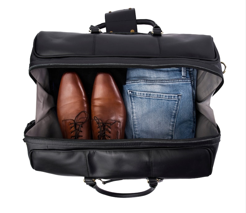 Full Grain Leather Duffle Bag, Personalized Leather Duffel Travel Weekender Luggage Overnight Bag, Christmas Gifts For Him, Monogram Bag image 3