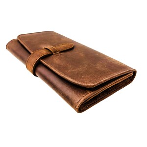 Personalized Full Grain Leather Trifold Wallet for Women - Fits Checkbook, iPhone, Cards - Minimalist Design, Cash Organizer - Ladies' Gift image 5