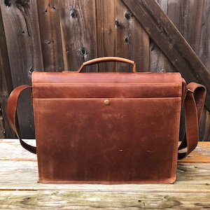 Leather Messenger Bag 16, Personalized Full Grain Leather Laptop Briefcase, Mens Brown Crossbody Bag Monogram, Christmas Gifts For Him image 6