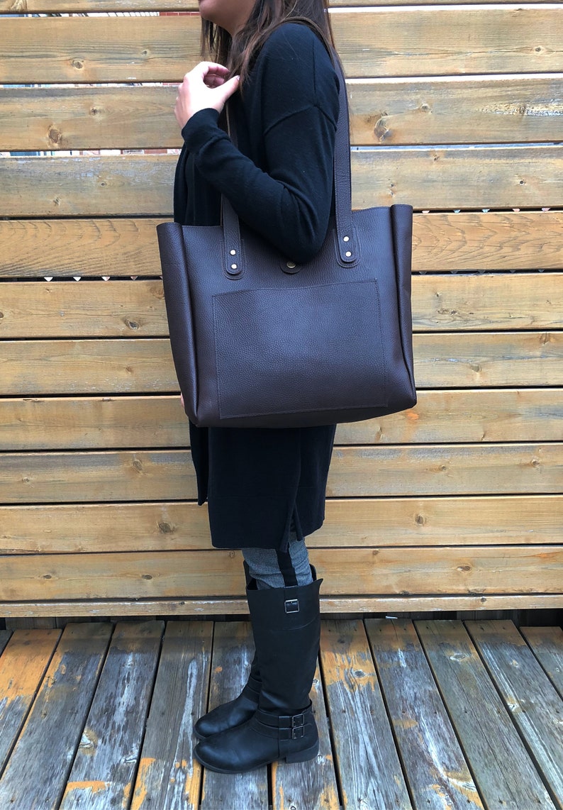 Gifts For Women Laptop Bag Leather Tote Large Bucket Bag Personalized Leather Tote Full Grain Leather Tote Bag Brown Tote With Pocket