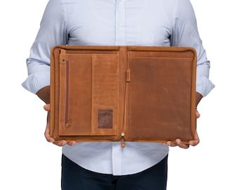 Portafolio de cuero para hombres, Padfolio organizador de cuero con cremallera, porta documentos personalizado, regalos de graduación para él, regalos de Navidad