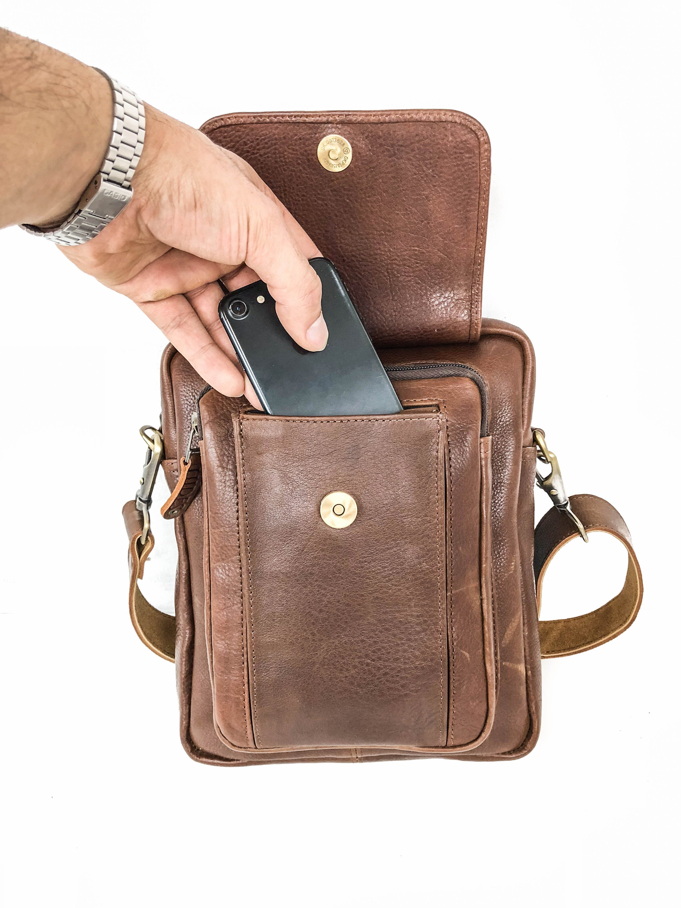 Full Grain Leather Bag Men Leather Crossbody Bag Brown Etsy Canada