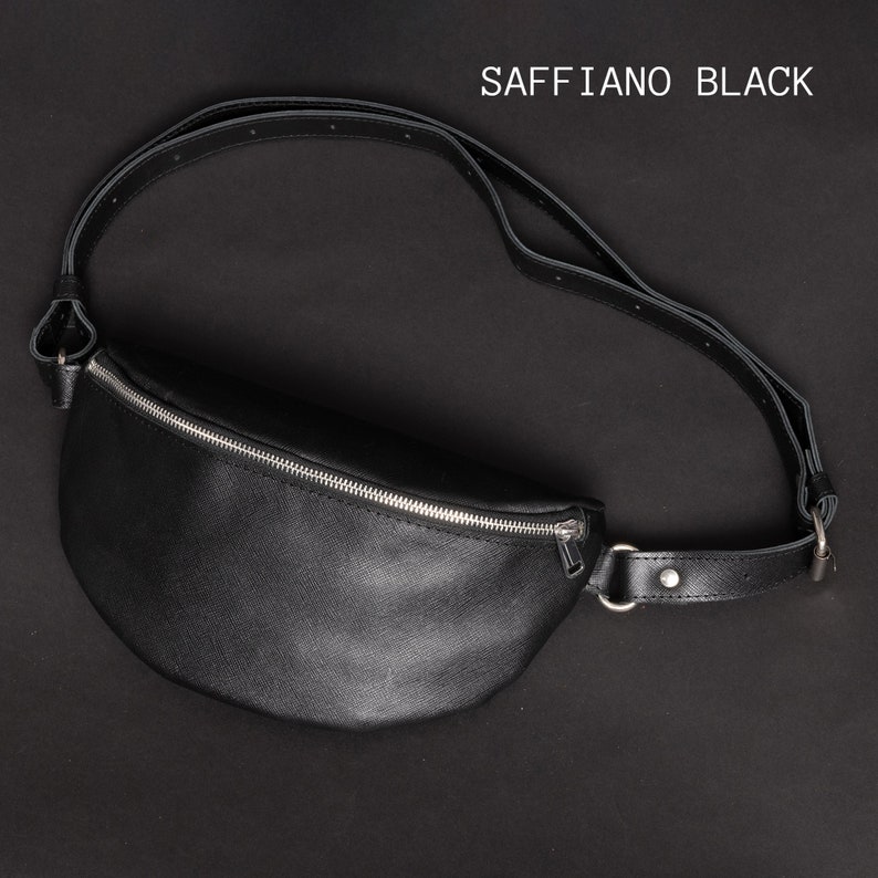 Leather Hip Bag Men Women Full Grain Leather Fanny Pack Bum Bag Personalized Belt Bag Waist Bag Christmas Gifts For Him Her Saffiano Black